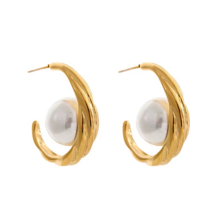 Crowned Pearl Hoops